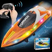 MOYRGG Remote Control Boat 15+ MPH Fast RC Boat for Pool & Lake, Remote Control Boat with LED Lights RC Speed Boat 2.4Ghz Race Boats for Adults & Kid, Pool Toys (819-Orange)