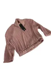 NEW NASTY GAL Metallic Roll Neck Blouse Crop Top Pink Barbiecore Crinkle size 8