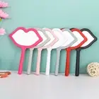 Handheld Makeup Mirror lip shape Makeup Vanity Mirror Handle Hand Cosmetc Mi SFG