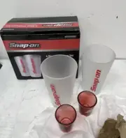 Snap-On Tools 4 Piece Drinkware Set Frosted Pint Glass Red Shot Glass