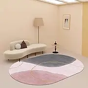 Oval Carpet Pink Grey Living Room, Nordic Design Balcony/Bedroom/Playroom/Dining/Office/Sofa Non-Slip Large Carpet Short Pile 70x160cm Ellipse(3.9ft×5.2ft/120×160cm)
