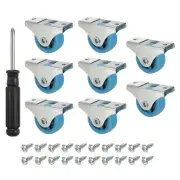 Mini Fixed Caster Wheel 1.5", 8 Pack PA Rigid Roller with Screws, Blue
