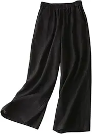 [Aeneontrue] Women's 100% Linen Wide Leg Pants Casual Loose High Waisted Flowy Palazzo Trousers with Pockets