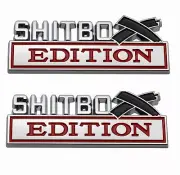 Pair SHITBO(X) EDITION Truck Emblems Car Boat 3D Badge Decal (chrome/red)
