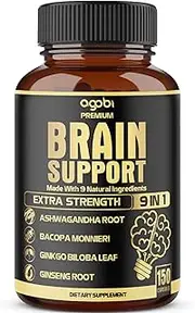 9in1 Brain Support Supplement 5750 Mg - Blended with Ashwagandha, Panax Ginseng, Gotu Kola, Ginkgo Biloba, Black Pepper & More - Accuracy, Focus, Memory & Energy Booster - 150 Capsules for 5 Months