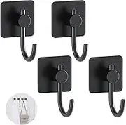 Adhesive Towel Robe Bag Hooks Stainless Steel Heavy Duty Shower Hook, No Drill Wall Coat Clothes Hangers for Bathroom, Kitchen, and Offices (4)