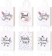 6 Pack Thank You Gift Bags, Paper Gift Bags with Handles, 8.3"x 6"x 3.1" Small Kraft Paper Bags, Elegant Party Favor Bags for Birthday Clothing Wedding Boutique (6Pcs)