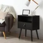 Oikiture 2 X Bedside Tables Side Table w/ Leather Handle Black