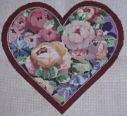 MARCY CABBAGE Rose Petunia HEART 14CT Needlepoint Canvas PILLOW PICTURE MC2086