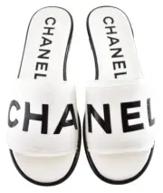 Chanel 24C White Black CHA NEL Letter Logo Mule Slide Block Heel Sandal 39.5