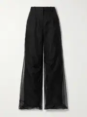 [Christopher Esber] Christopher Esber - Iconica Duo Layered Silk-organza And Wool-twill Wide-leg Pants - Black - UK 12 UK 12 Black