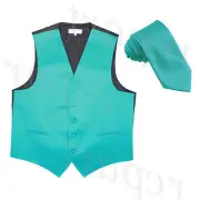 New Men's Vesuvio Napoli Tuxedo Vest Waistcoat Necktie prom wedding Teal Blue