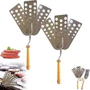 Creative Hot Meat Patty Spatula, Stainless Steel Heavy Duty Meat Turner with Wood Handle, Expandable Triple 3-Blade Spatula for Grilling, Burgers, Pancakes, Kitchen Grill Gadget (2pcs)