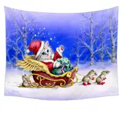 Christmas Cat Kitten Santa with Mice Friends Tapestry