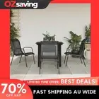 Garden Dining Set 5 Piece Black Steel Textilene Chairs Table Outdoor 0691