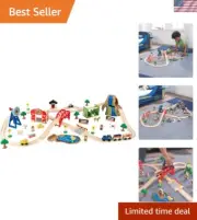 Wooden Rural Farm Train Set with 75 Pieces, Children's Toy Vehicle Playset, G...