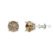 2Ct Champagne - Round Cut VVS1 - Gold Stud Earrings Push-Back, Perfect Gift