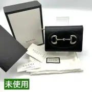 Unused GUCCI Horsebit Metal Fittings Leather Tri Fold Wallet Mini Wallet Black