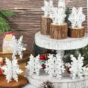 16 Pcs Christmas Snowflake Wooden Decor Winter 3D Snowflake Tabletop Sign