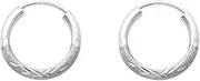 [JewelryWeb] 14k White Gold 2mm Budded Sparkle Cut Endless Hoop 15mm Earrings-Hoop Earring for Women