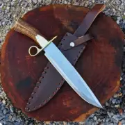 Ring Guard Bowie Knife Handmade 1095 Carbon Steel Blade with Stag Horn Handle
