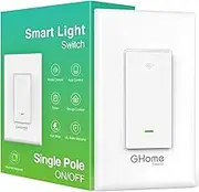 GHome Smart Switch, 2.4Ghz Wi-Fi Light Switch Compatible with Alexa, Google Home, Neutral Wire Required, Single-Pole,UL Certified,Voice Control and Timer, No Hub Required,1 Pack, White (SW5)