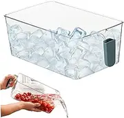 Ice Bin for Freezer, Ice Bucket for Freezer, BPA Free Food Grade Ice Cube Bin Transparent Freezer Organizer Bins with Handle Ice Container for Freezer Kitchen Cabinets Pantry Organization