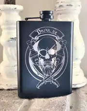 Pirate Skull Black Stainless Steel 8 Oz hip flask funnel included Laser engraved