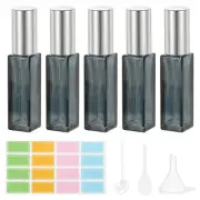 5 Pcs 10ml Travel Perfume Bottle with 3 Pcs Refill Tool, Labels, Blue/Silver