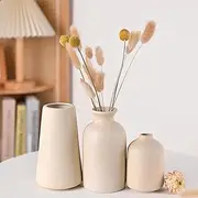 VASEFORU Beige Ceramic Vase Set-3 Small Flower Vases for Decor Boho Vase Distressed Farmhouse Décor, Pottery Decorative Flower Vase for Home Decor, Table, Living Room Decor, Idea Shelf Decor