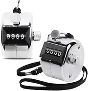 2 Pack Metal Hand Counter Four-Digit Counter with Lanyard Silver Counter Click Counter Handheld Click Counter