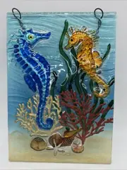 Glass Seahorse Sun Catcher Sea Ocean Inspired Window or Wall Hanging 12” x 8.5”