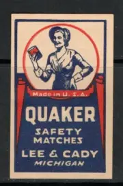 MATCHBOX LABELS USA- Quaker, Lee & Cady, Michigan -**mint