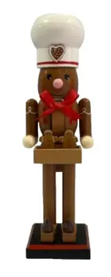 Wooden Christmas Nutcracker,10", GINGERBREAD MAN IN CHEF'S HAT W/COOKIES,Ashland