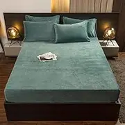 Soft Bedding Set Pure Color Non Slip Crystal Velvet Mattress Top Hat, Warm Adult Bedroom Bed Cover Single Double King Size Bed Green 200 * 220cm