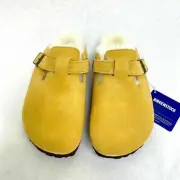 Birkenstock New with Box Boston Shearling Ochre Suede Leather Narrow Select Size