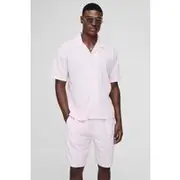 Mens Baby Pink Oversized Revere Linen Shirt & Short Set