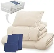 Iris Plaza 9-Piece Ready-to-Use Comforter Set, Double, Antibacterial, Odor Resistant, with Neat Storage Case, Moist Smooth Peach Skin Processing (Comforter, Mattress, Pillow, with Each Cover), Navy