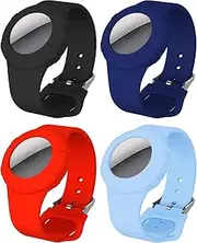 Kids Watch Wristband for Apple Airtag 4 Pack, Soft Lightweight Silicone Bracelet Compatible with Apple Air Tag Holder Kids Adjustable Airtag Watch Strap Kids for GPS Tracking Tagging