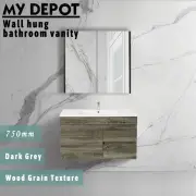 750mm Bathroom Vanity Wall Mounted Cabinet Dark Grey Right Hand Drawers Vanity