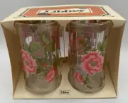 Set of Four Libbey 12-ounce Glasses W/Pink Carnations in Original Packaging NOS