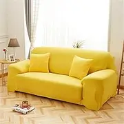 Morbuy Stretch Sofa Cover 1 2 3 4 Seater, Armchair Cover Sofa Slipcover Couch Covers Spandex Fabric Furniture Protector with Non-Slip Foam for Living Room -Solid Color (2 Seater,Yellow)