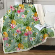 Pink Hibiscus White Plumeria and Pineapple Throw Blanket