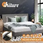 Oikiture Bed Frame Queen Double King Single Mattress Base Wooden Fabric Grey