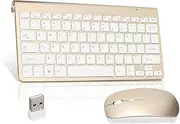 2.4G Wireless Keyboard and Mouse Combo, 78 Keys Slim Keyboard & Mute Button, Office Keyboard Mouse Set with USB Receiver, Battery Powered, Lightweight & Portable for Desktop, Mobile, Tablets(Gold)