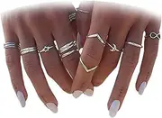 [choice of all] 12Pcs Silver Knuckle Rings for Teen Girls Boho Rings Stackable Midi Rings Star Moon Joint Finger Rings for Women