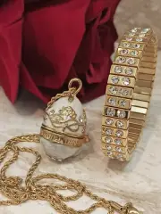 Faberge egg Necklace & Bracelet set for birthday gift 24k Gold Diamond HANDMADE