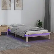 LED Bed Frame Without Mattress 90x190 cm Solid Wood - AU Single Size, Rustic Solid Pinewood Bed Frame with Colorful RGB LED Lights, Sturdy and Stable Construction, Includes USB Connector -
