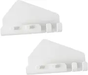 FUNNETOYU 2Pcs Wall Phone Stand Holder Multifunctional Traceless Charging Shelf with Hooks for Bathroom Living White Mobile Wall Mount Organizer for Phones Tablets