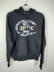 CHAMPION Mens Reverse Weave Size Small Black Hoodie Sweatshirt Camo Optic Logo